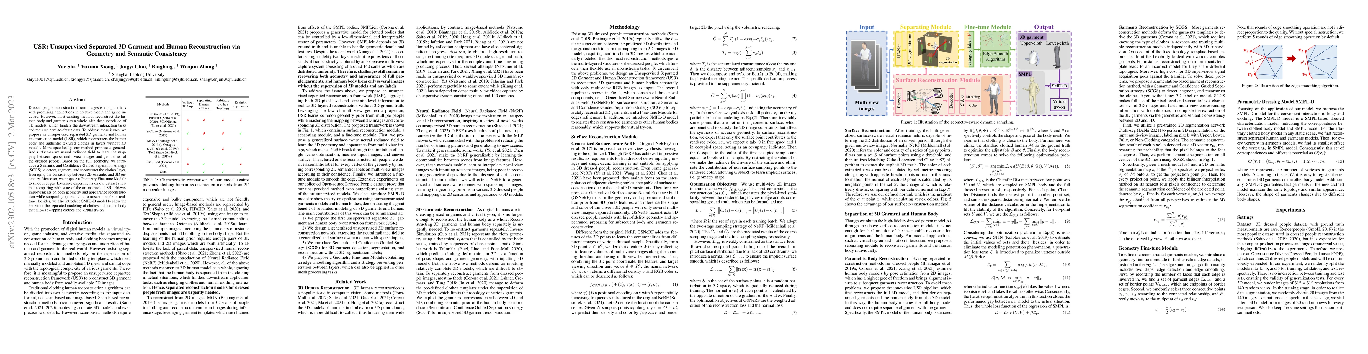 Thumbnail for USR: Unsupervised Separated 3D Garment and Human Reconstruction via
  Geometry and Semantic Consistency