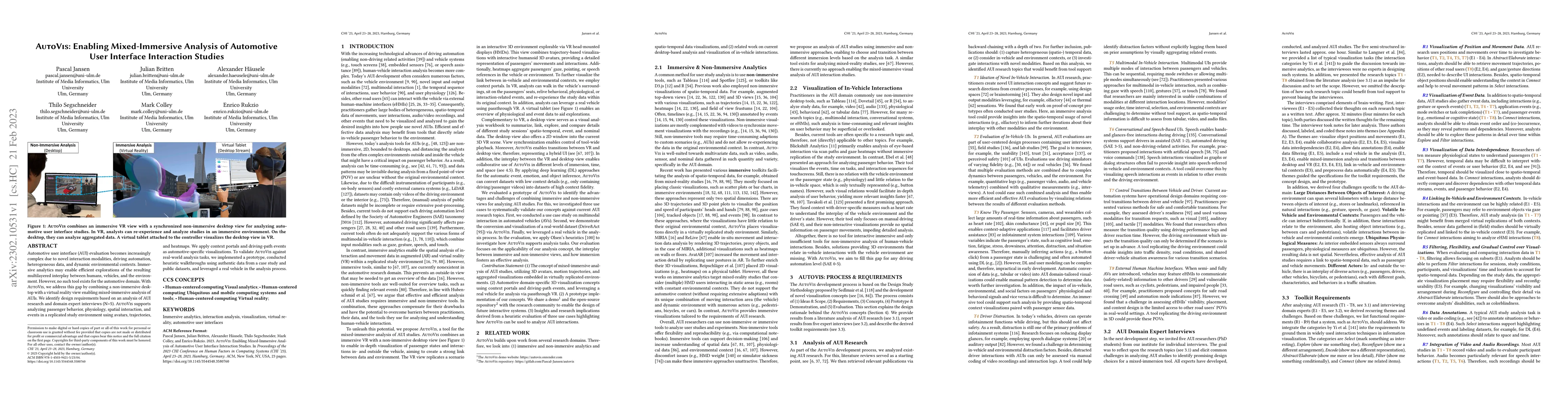 Thumbnail for AutoVis: Enabling Mixed-Immersive Analysis of Automotive User Interface
  Interaction Studies