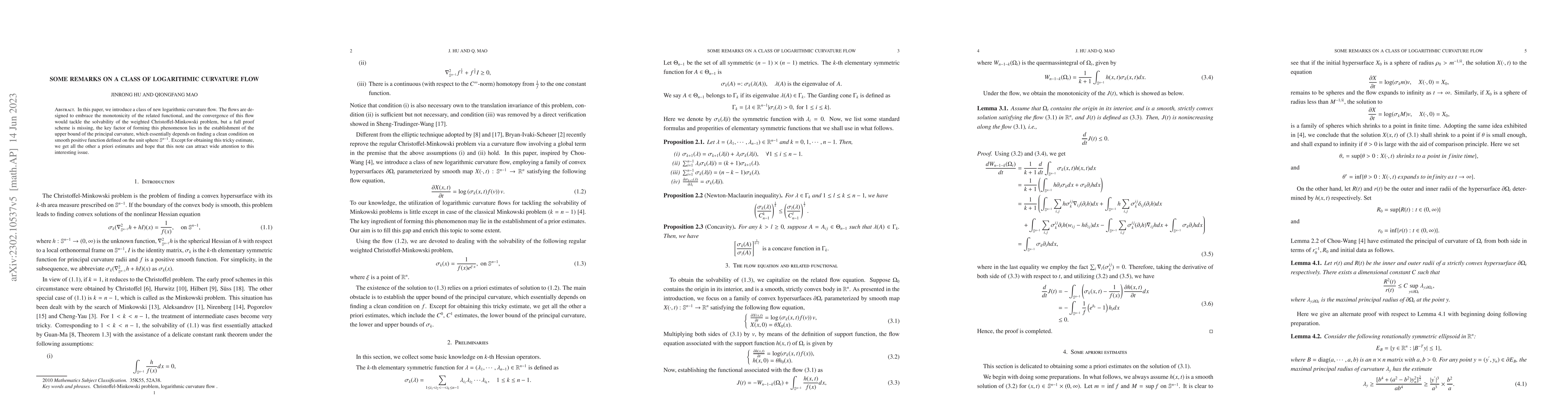 Thumbnail for Some remarks on a class of logarithmic curvature flow