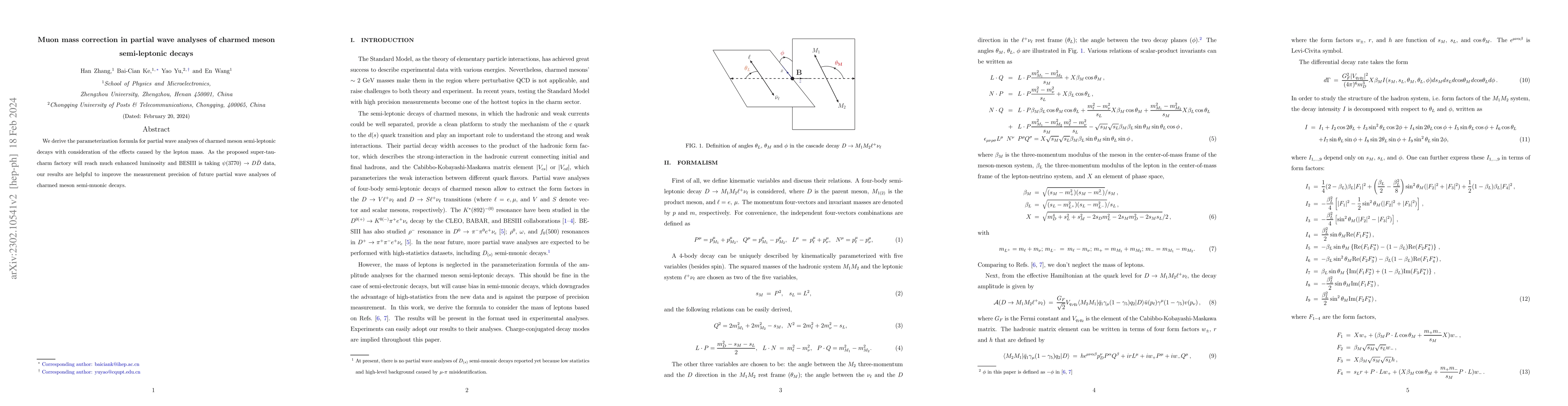 Thumbnail for Muon mass correction in partial wave analyses of charmed meson
  semi-leptonic decays