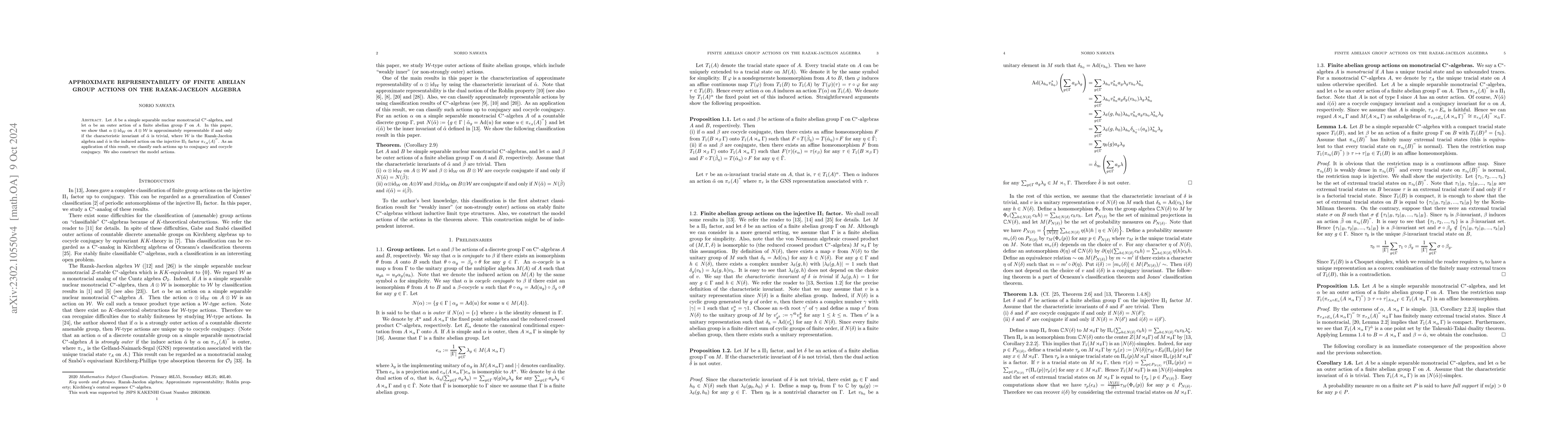 Thumbnail for Approximate representability of finite abelian group actions on the
  Razak-Jacelon algebra