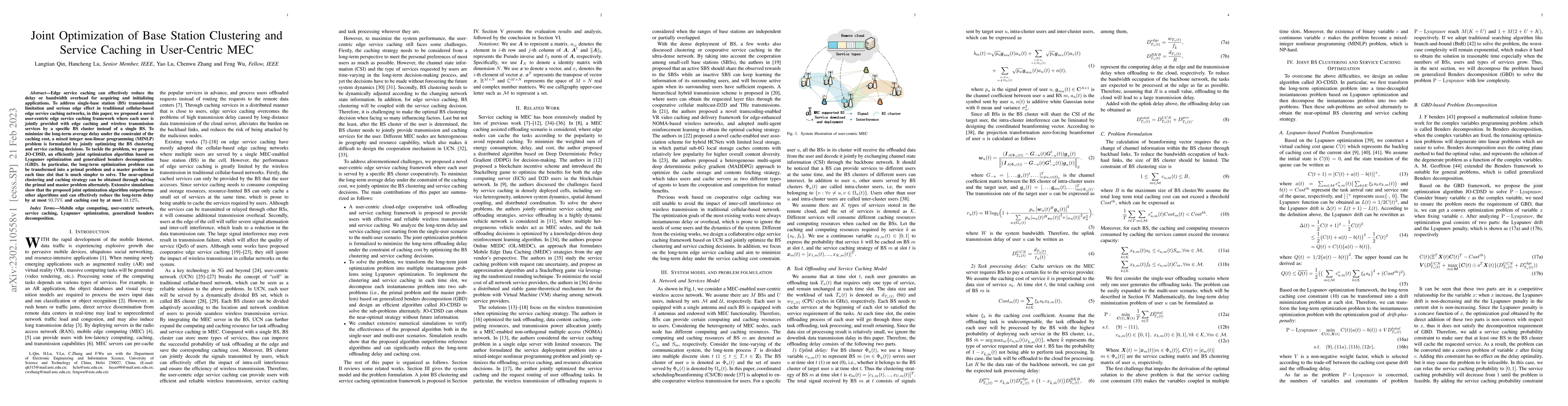 Thumbnail for Joint Optimization of Base Station Clustering and Service Caching in
  User-Centric MEC
