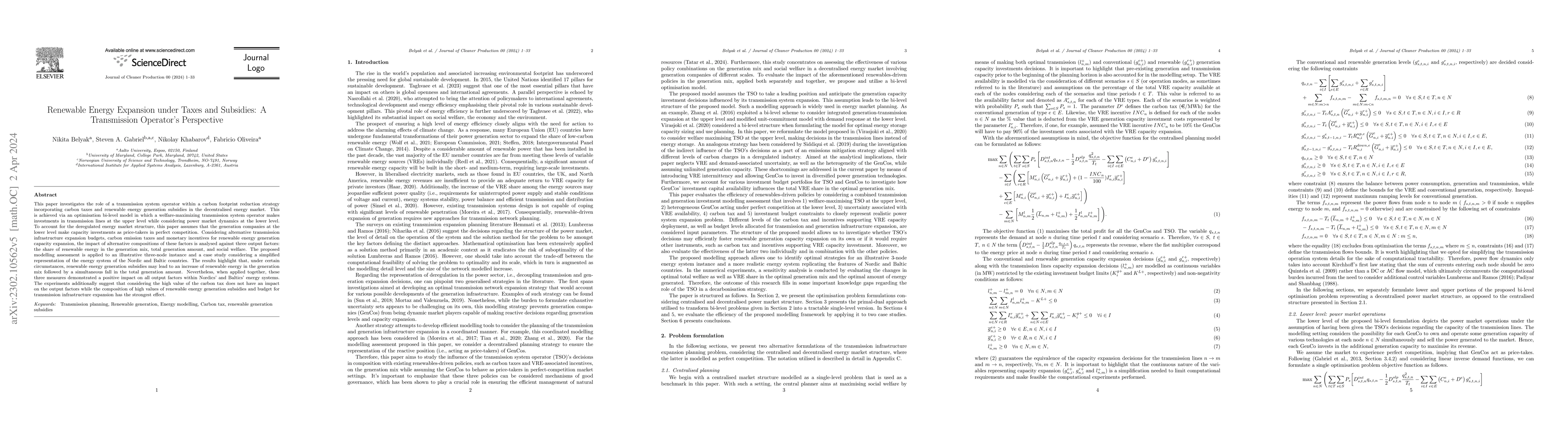 Thumbnail for Renewable Energy Expansion under Taxes and Subsidies: A Transmission
  Operator's Perspective