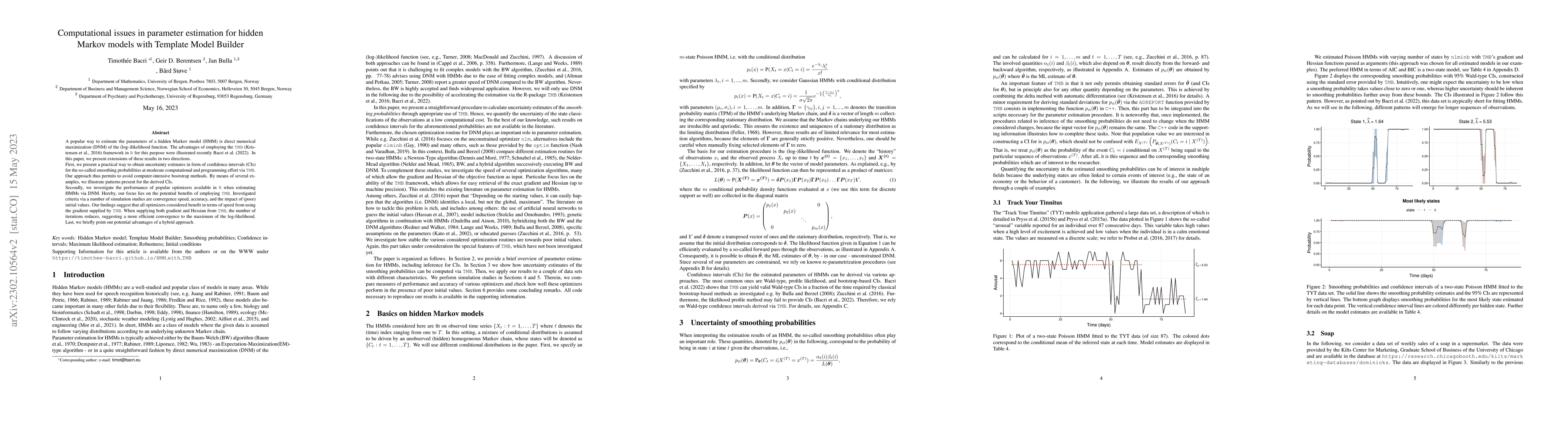 Thumbnail for Computational issues in parameter estimation for hidden Markov models
  with Template Model Builder
