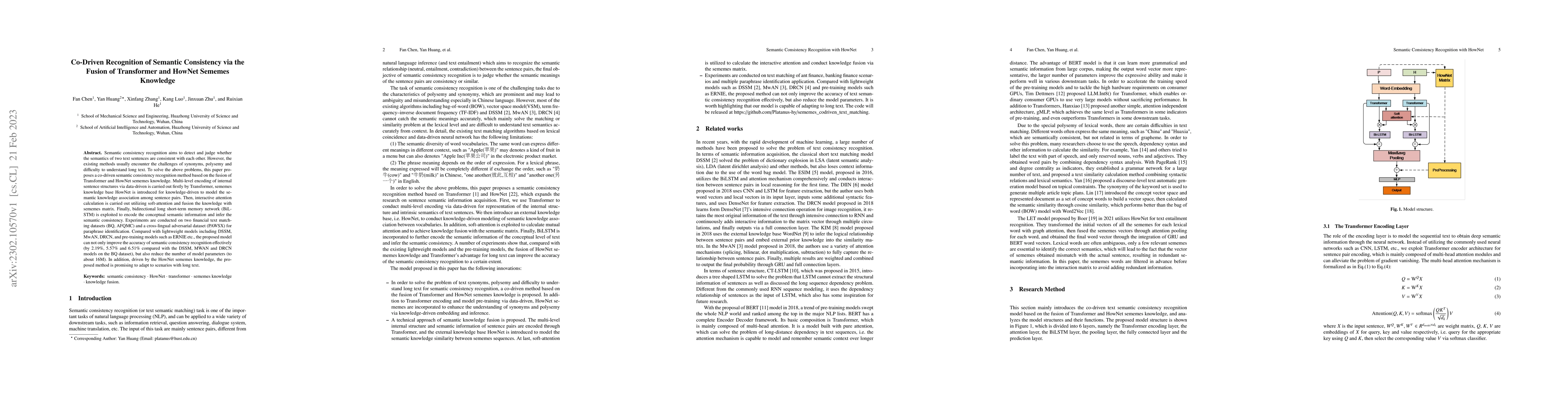 Thumbnail for Co-Driven Recognition of Semantic Consistency via the Fusion of
  Transformer and HowNet Sememes Knowledge