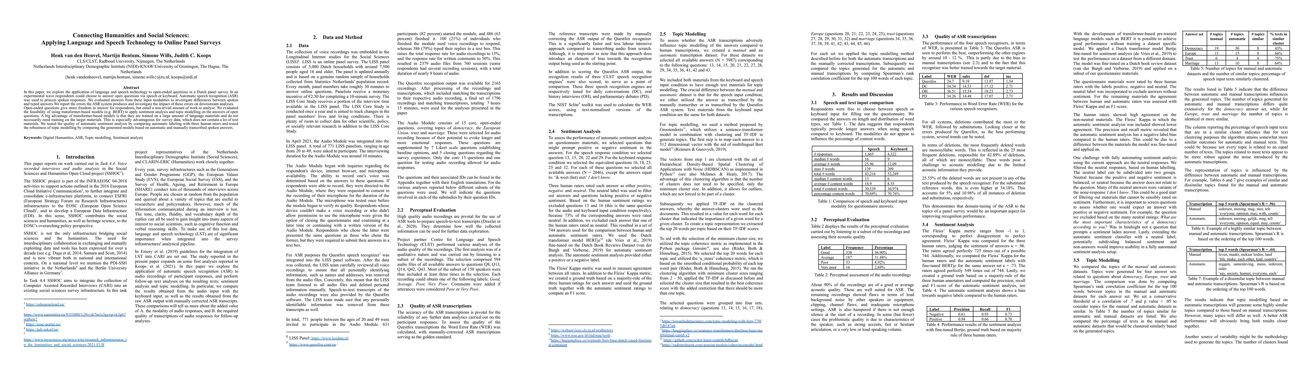 Thumbnail for Connecting Humanities and Social Sciences: Applying Language and Speech
  Technology to Online Panel Surveys