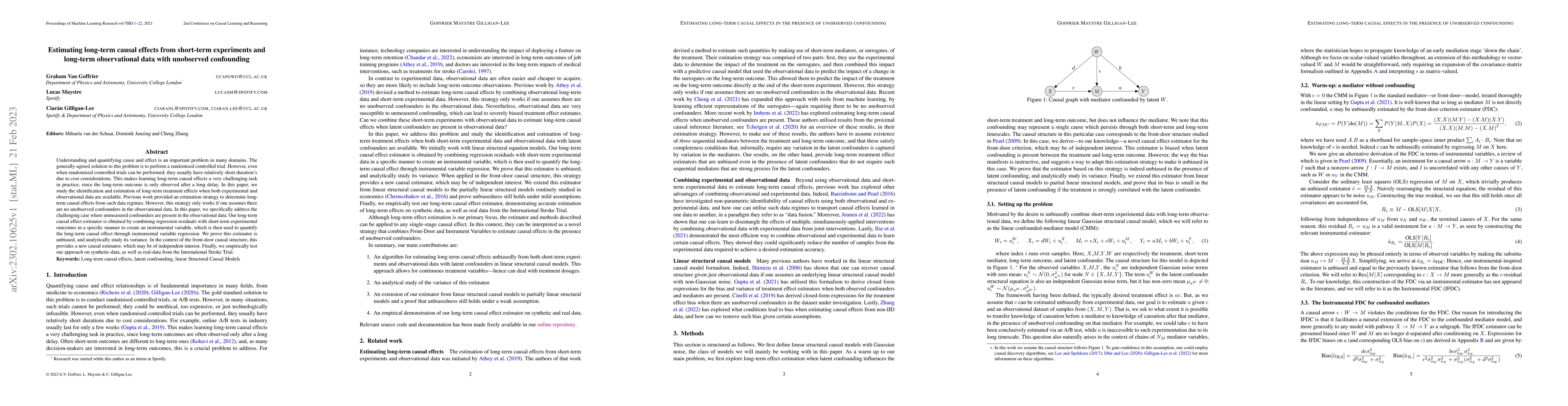 Thumbnail for Estimating long-term causal effects from short-term experiments and
  long-term observational data with unobserved confounding