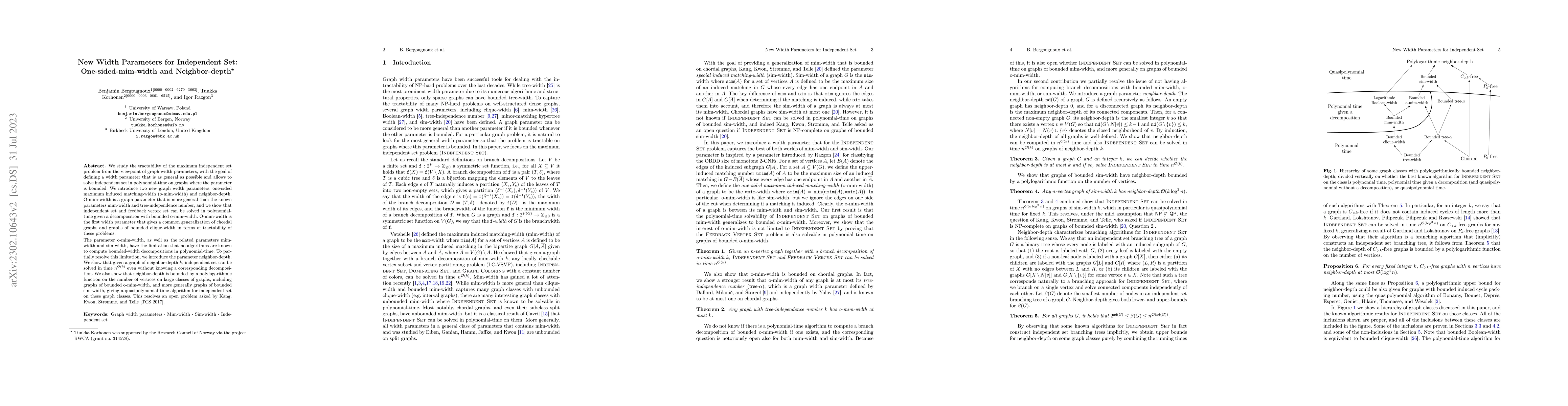 Thumbnail for New Width Parameters for Independent Set: One-sided-mim-width and
  Neighbor-depth