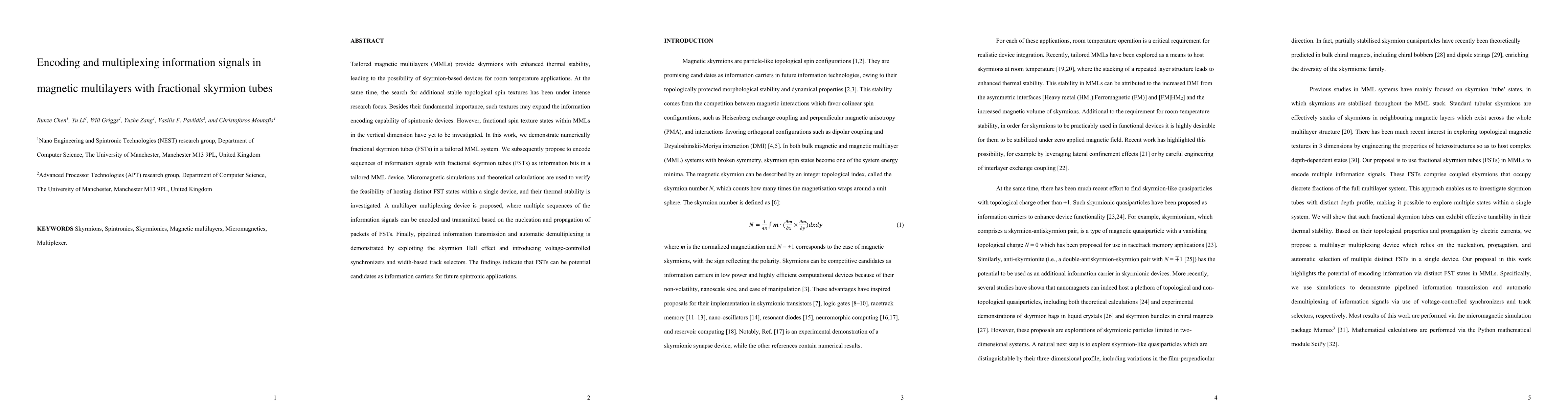 Thumbnail for Encoding and multiplexing information signals in magnetic multilayers
  with fractional skyrmion tubes