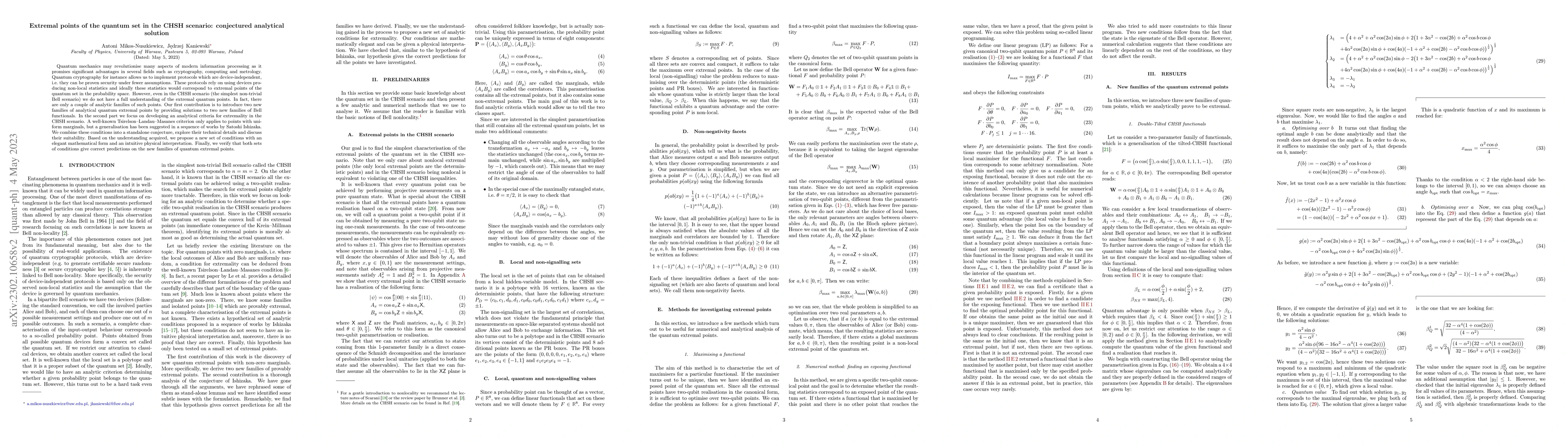 Thumbnail for Extremal points of the quantum set in the CHSH scenario: conjectured
  analytical solution