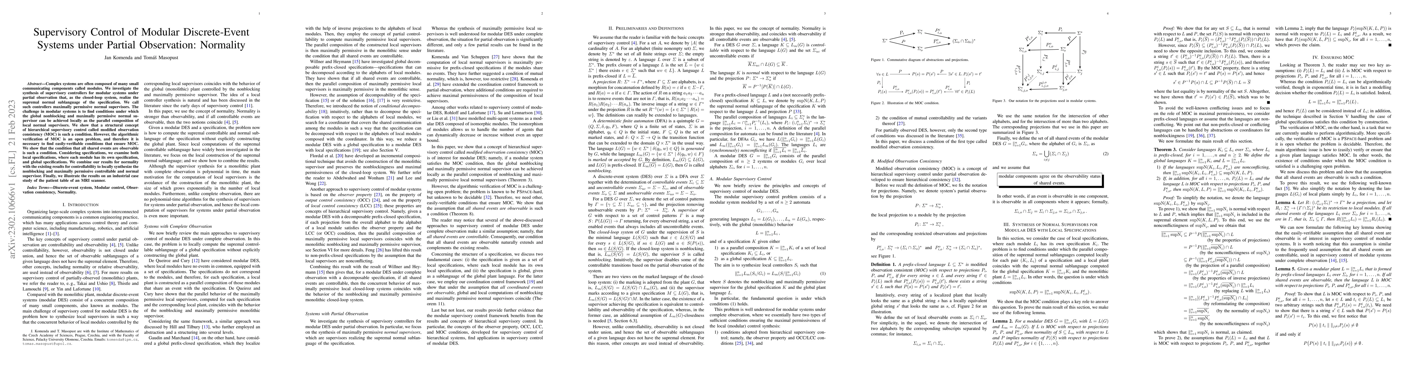 Thumbnail for Supervisory Control of Modular Discrete-Event Systems under Partial
  Observation: Normality