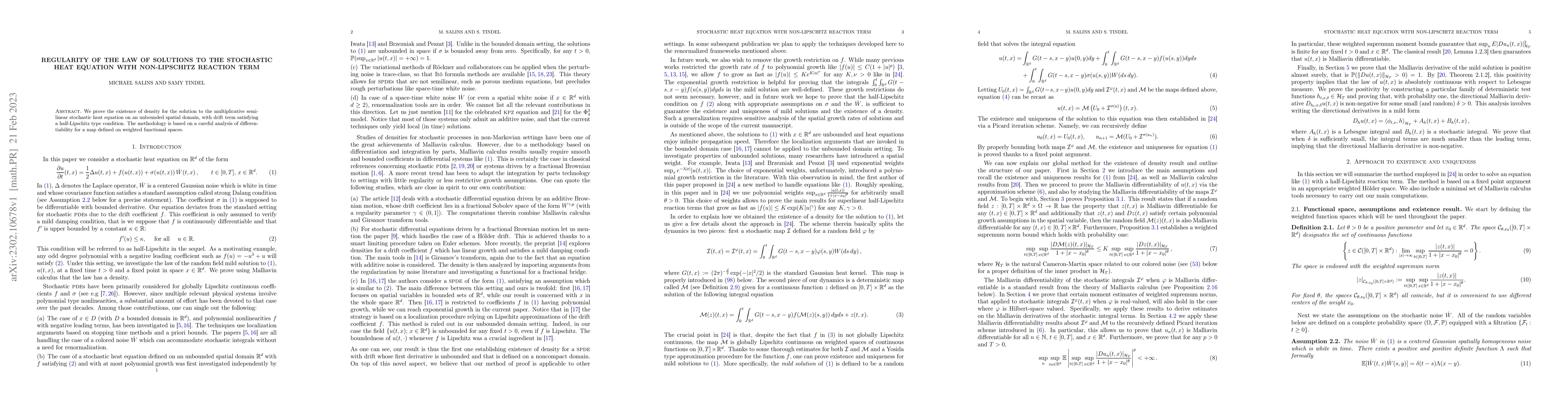 Thumbnail for Regularity of the law of solutions to the stochastic heat equation with
  non-Lipschitz reaction term
