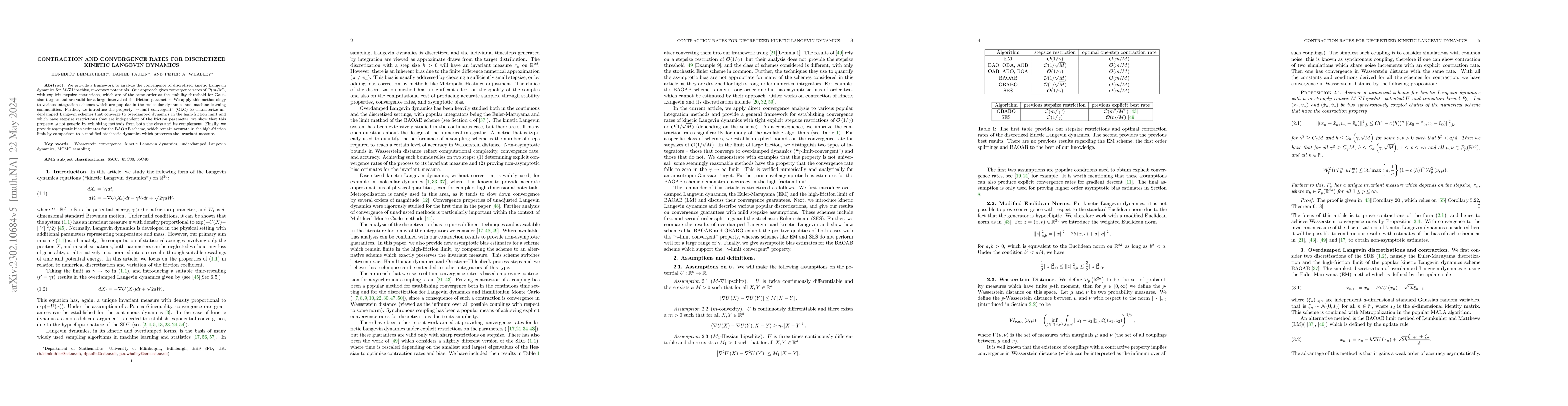 Thumbnail for Contraction and Convergence Rates for Discretized Kinetic Langevin
  Dynamics