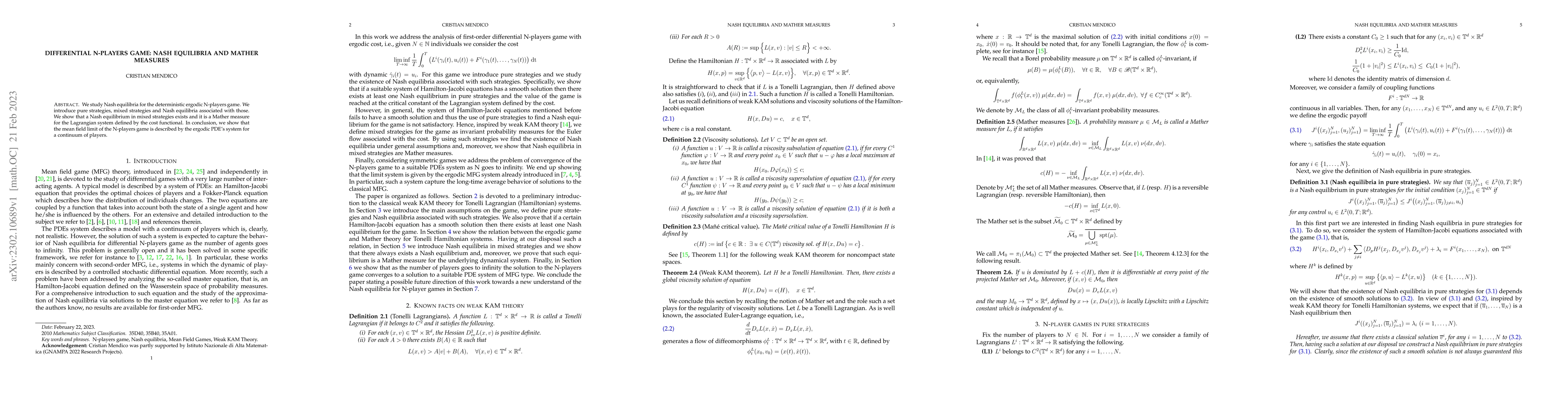Thumbnail for Differential N-players game: Nash equilibria and Mather measures