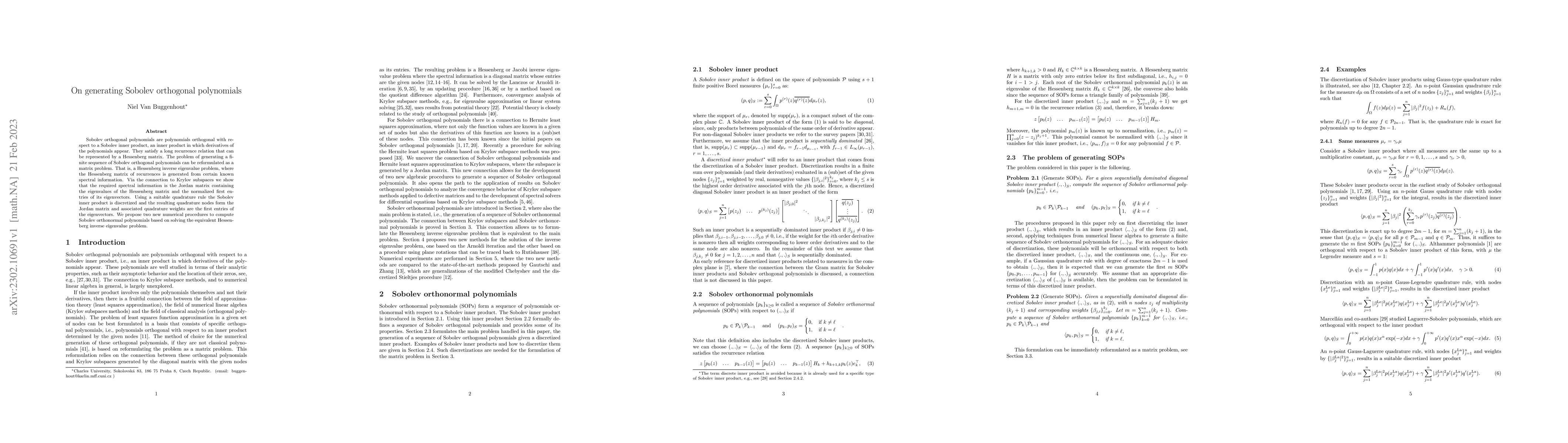 Thumbnail for On generating Sobolev orthogonal polynomials