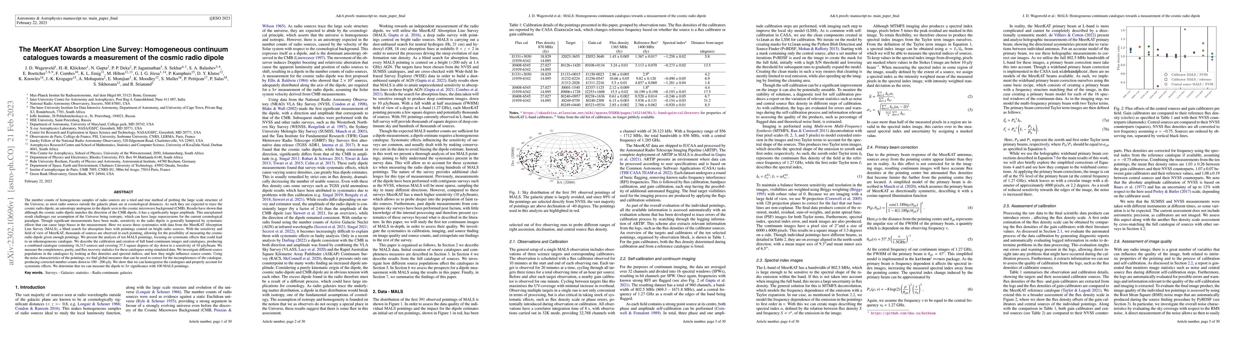 Thumbnail for The MeerKAT Absorption Line Survey: Homogeneous continuum catalogues
  towards a measurement of the cosmic radio dipole