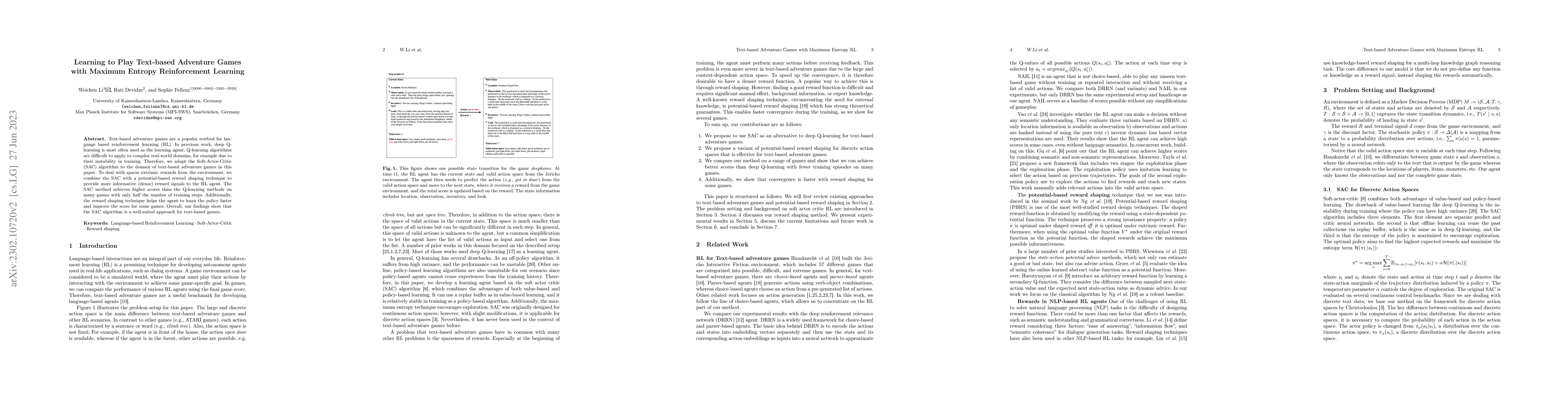 Thumbnail for Learning to Play Text-based Adventure Games with Maximum Entropy
  Reinforcement Learning