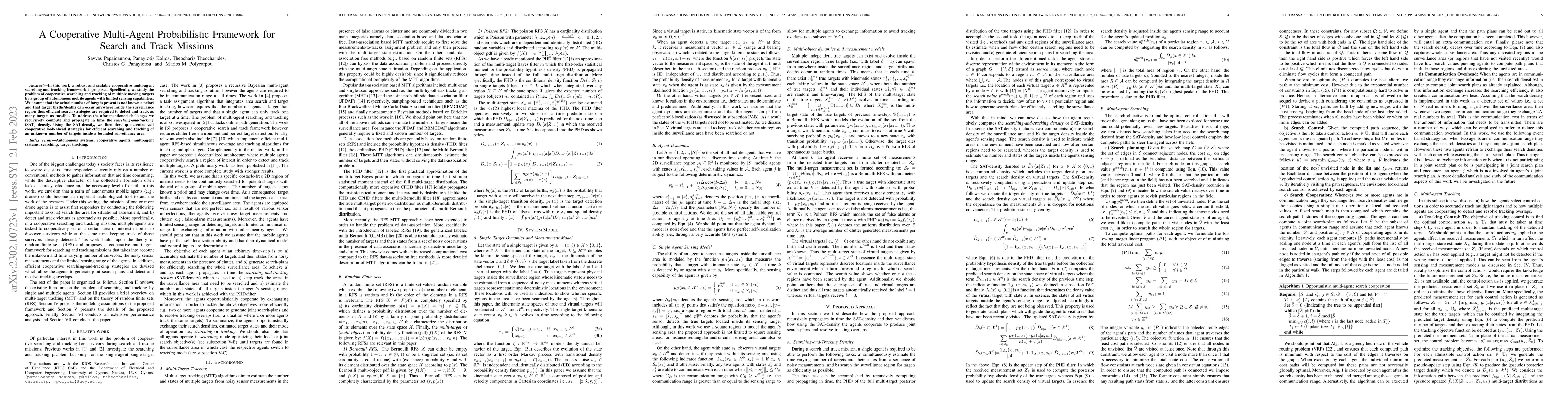 Thumbnail for A Cooperative Multi-Agent Probabilistic Framework for Search and Track
  Missions