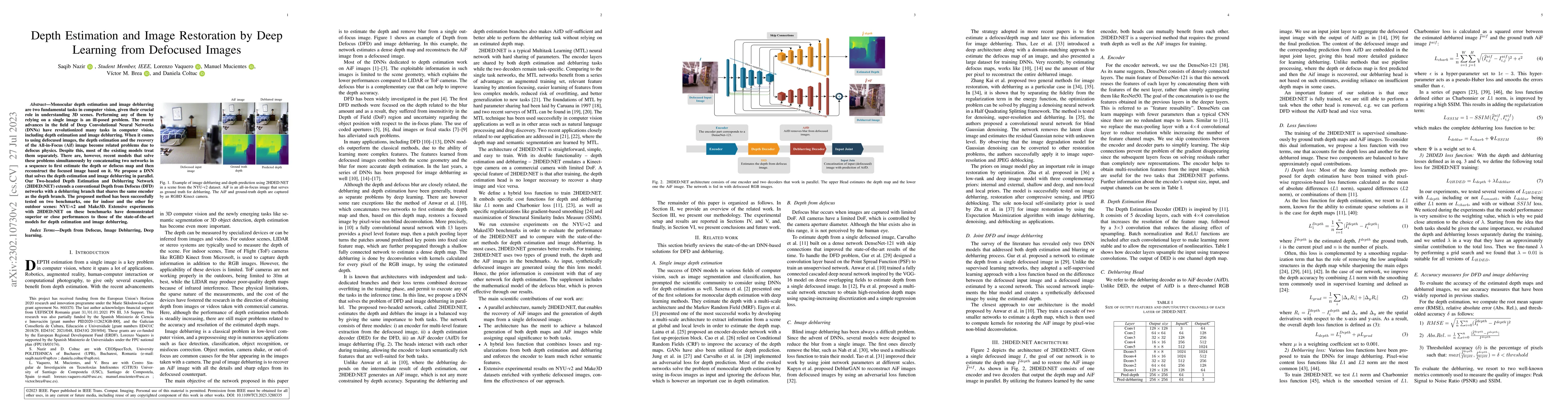 Thumbnail for Depth Estimation and Image Restoration by Deep Learning from Defocused
  Images