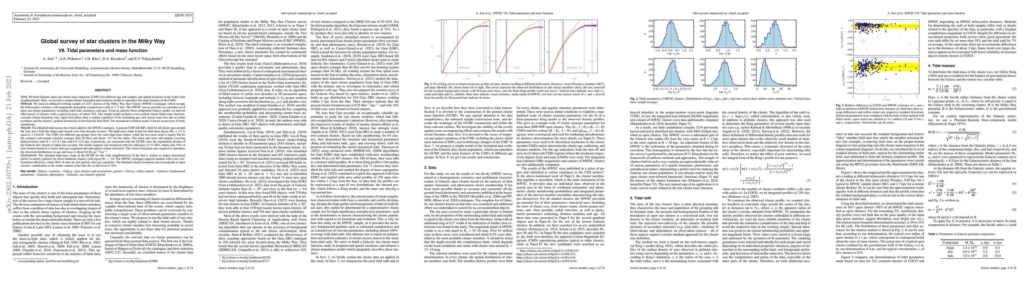 Thumbnail for Global survey of star clusters in the Milky Way -- VII. Tidal parameters
  and mass function