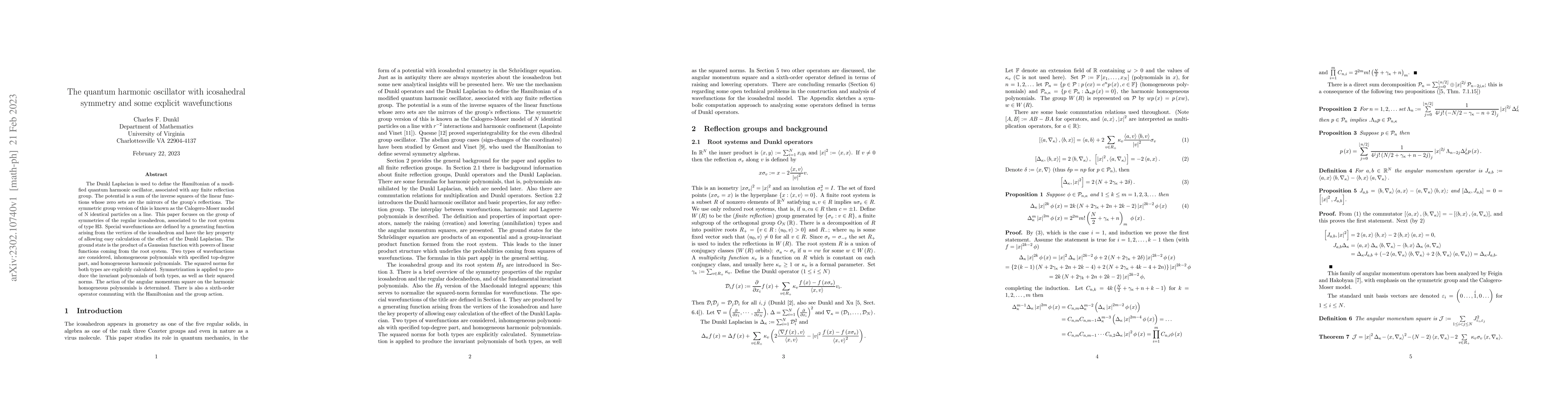 Thumbnail for The quantum harmonic oscillator with icosahedral symmetry and some
  explicit wavefunctions