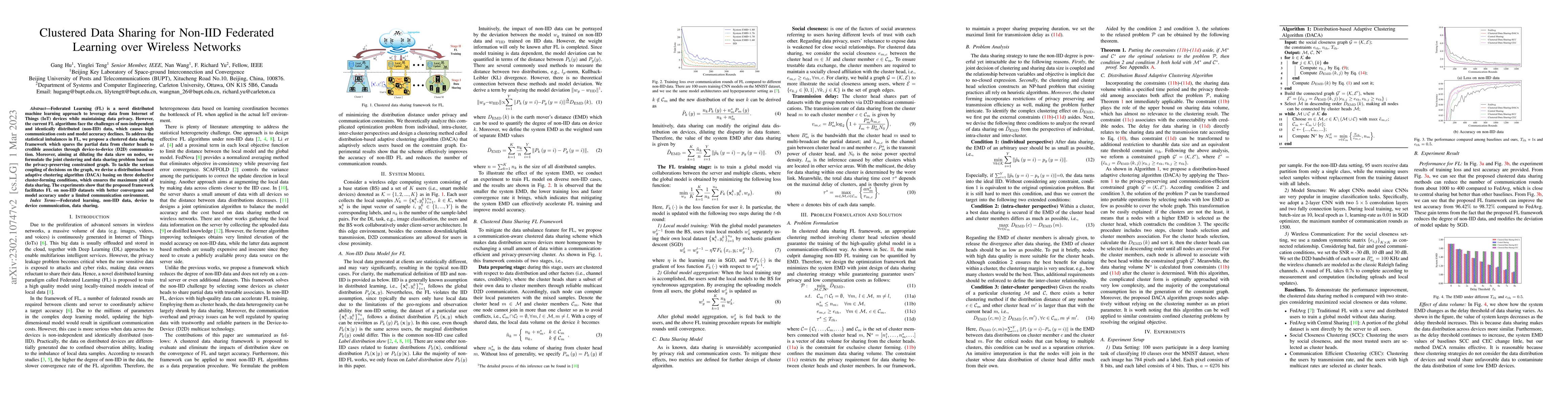 Thumbnail for Clustered Data Sharing for Non-IID Federated Learning over Wireless
  Networks