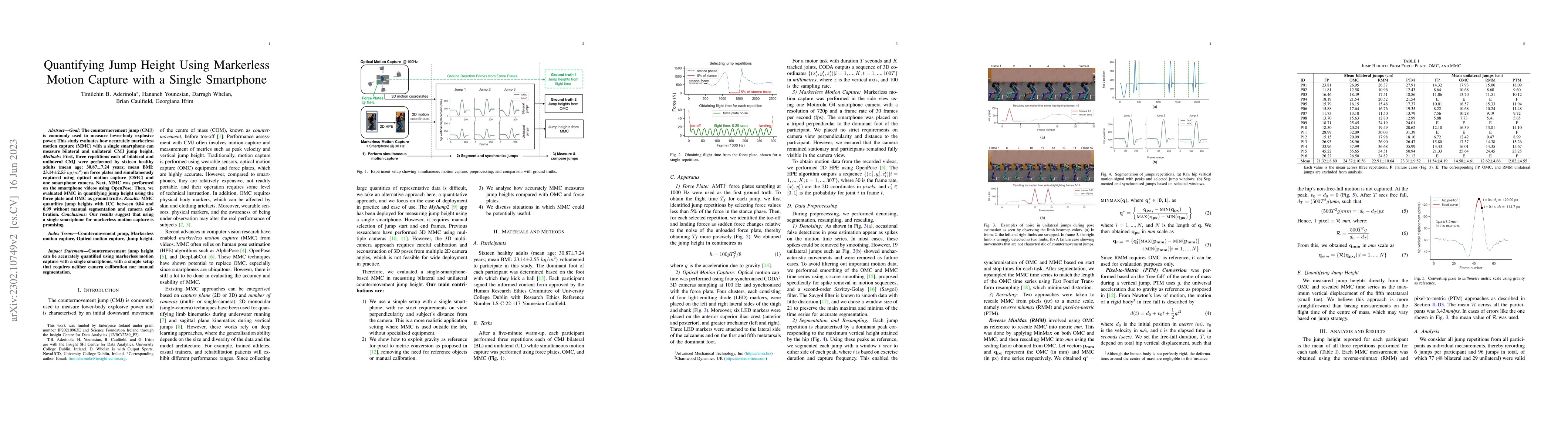 Thumbnail for Quantifying Jump Height Using Markerless Motion Capture with a Single
  Smartphone