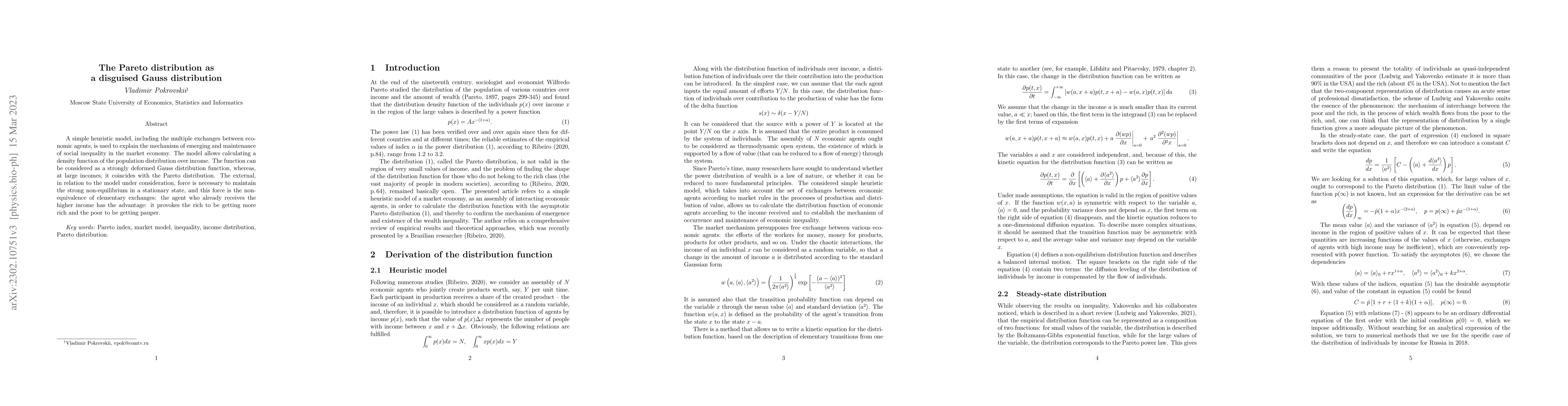Thumbnail for The Pareto distribution as a disguised Gauss distribution