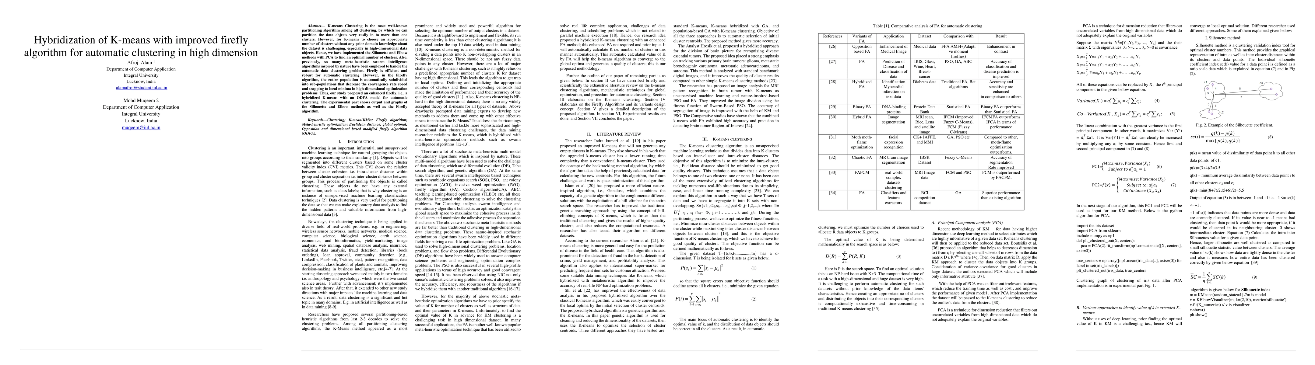 Thumbnail for Hybridization of K-means with improved firefly algorithm for automatic
  clustering in high dimension