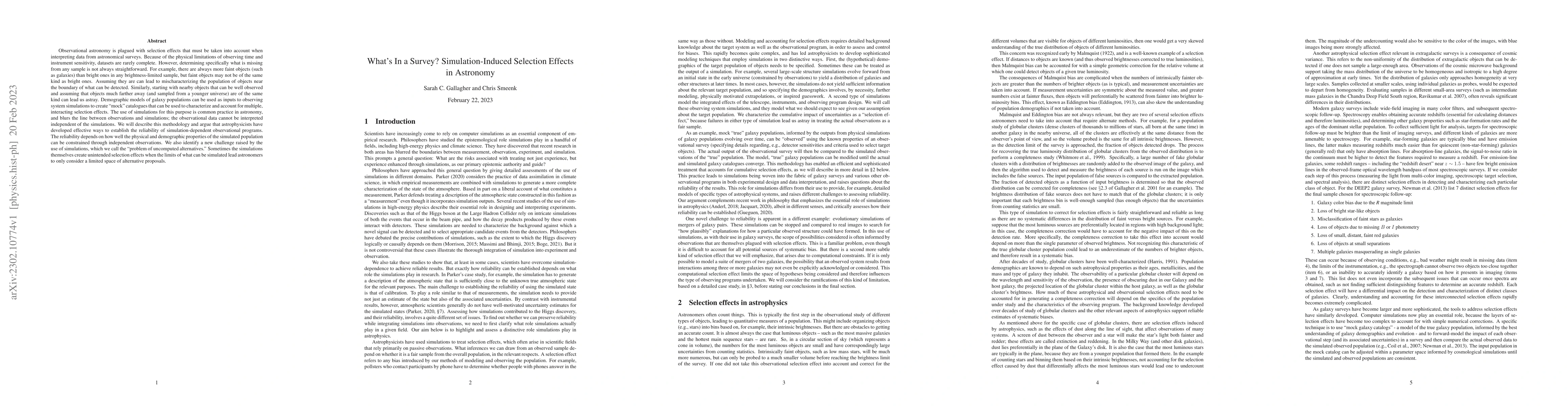 Thumbnail for What Is In a Survey? Simulation-Induced Selection Effects in Astronomy