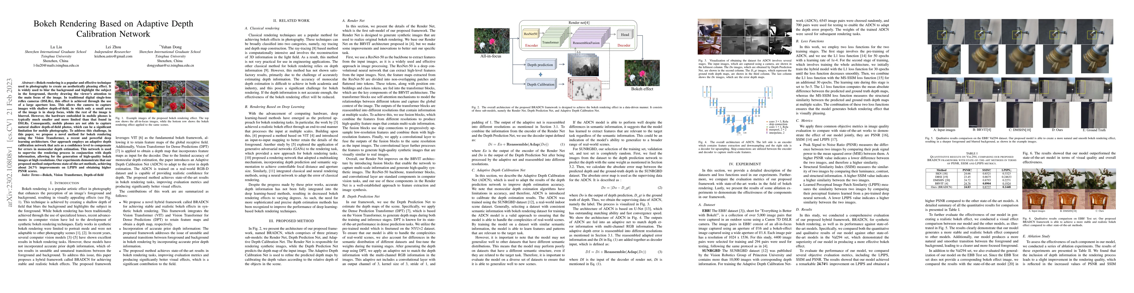 Thumbnail for Bokeh Rendering Based on Adaptive Depth Calibration Network