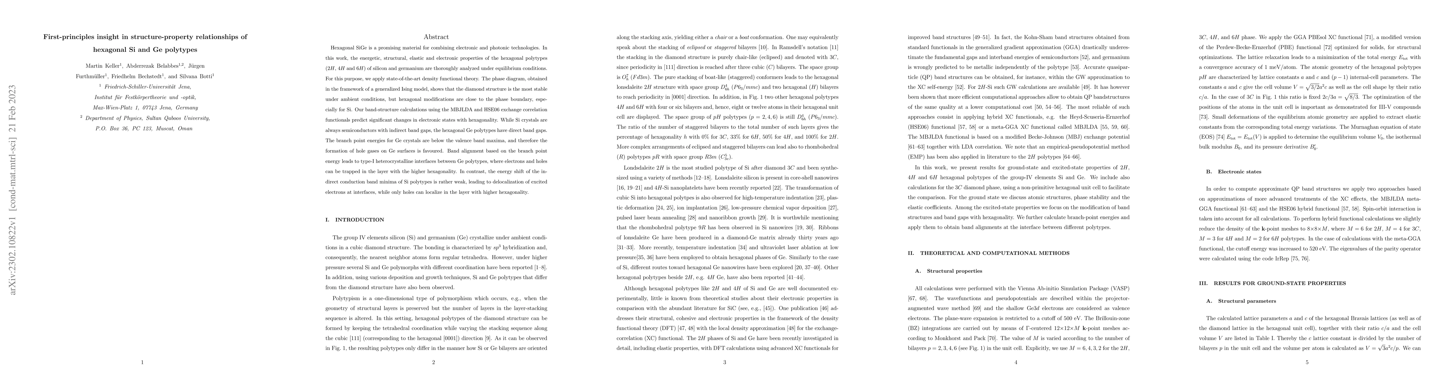 Thumbnail for First-principles insight in structure-property relationships of
  hexagonal Si and Ge polytypes