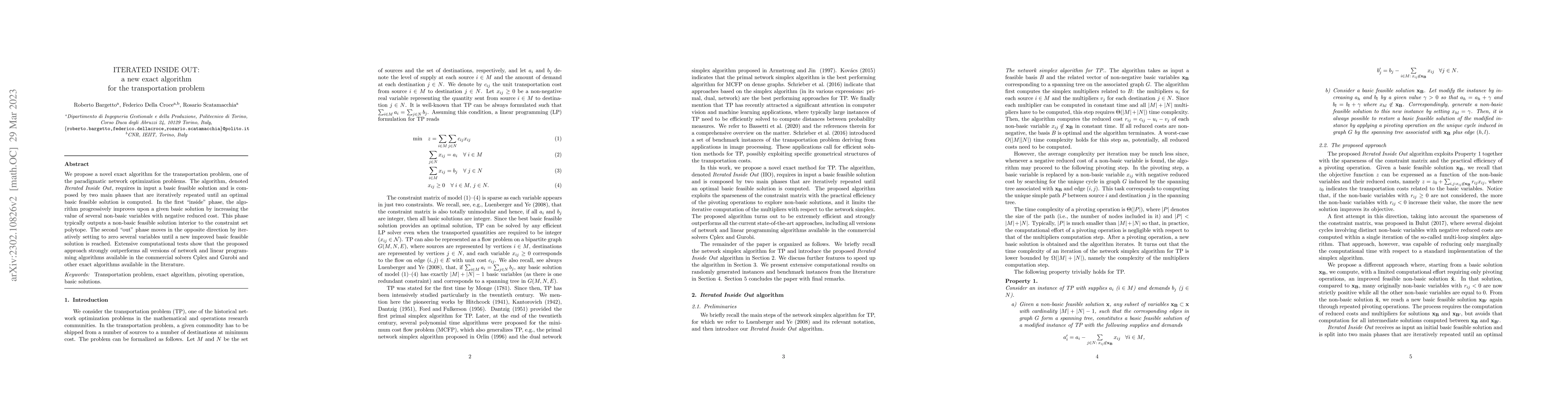 Thumbnail for ITERATED INSIDE OUT: a new exact algorithm for the transportation
  problem