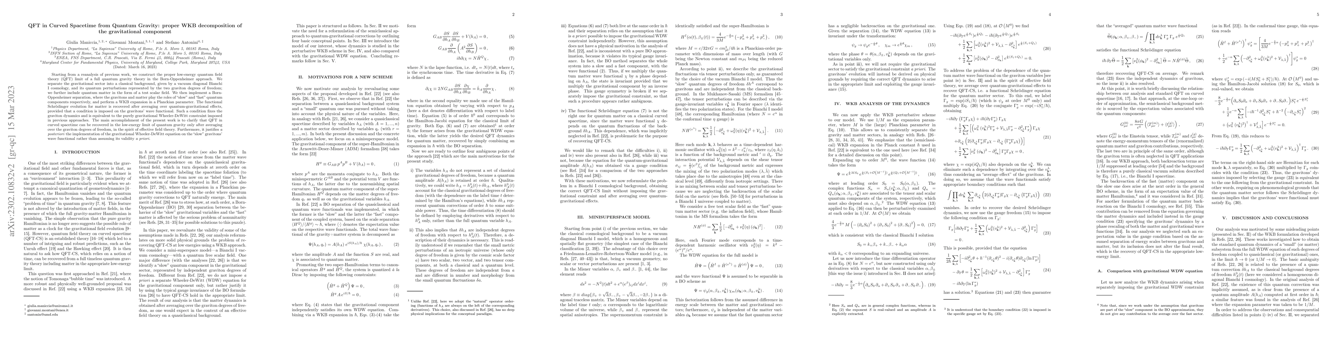 Thumbnail for QFT in Curved Spacetime from Quantum Gravity: proper WKB decomposition
  of the gravitational component