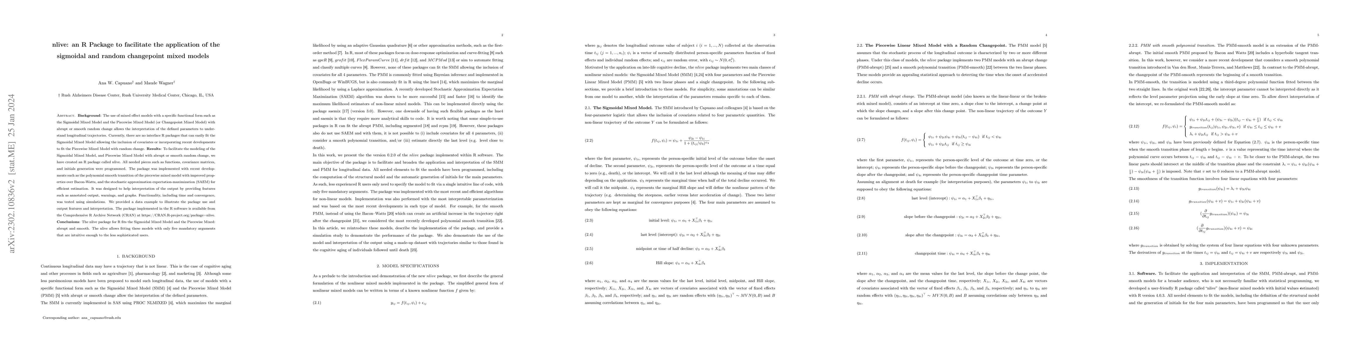 Thumbnail for nlive: an R Package to facilitate the application of the sigmoidal and
  random changepoint mixed models