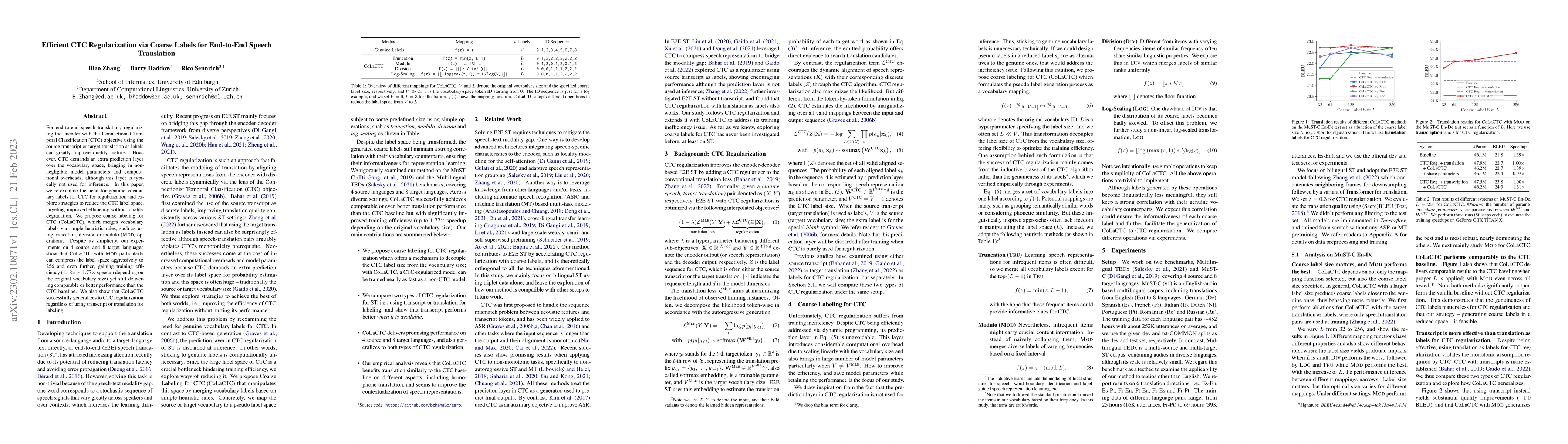 Thumbnail for Efficient CTC Regularization via Coarse Labels for End-to-End Speech
  Translation