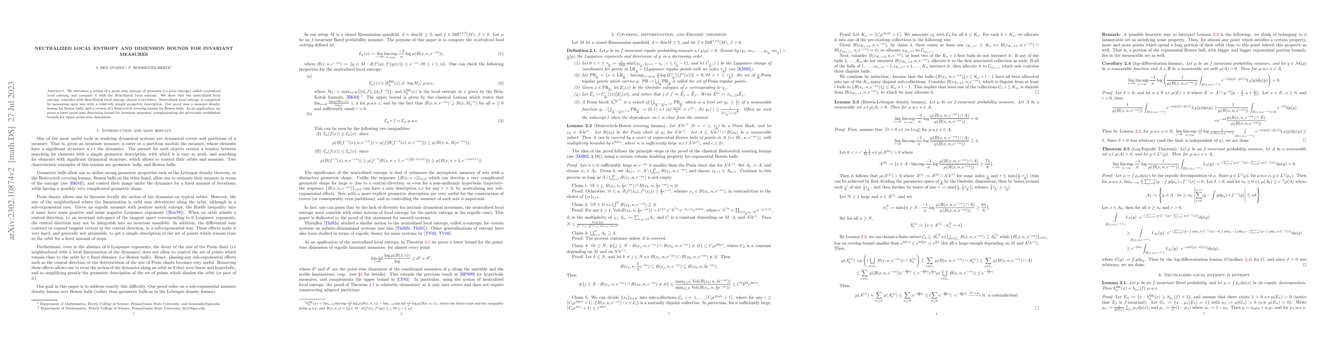 Thumbnail for Neutralized local entropy, and dimension bounds for invariant measurs