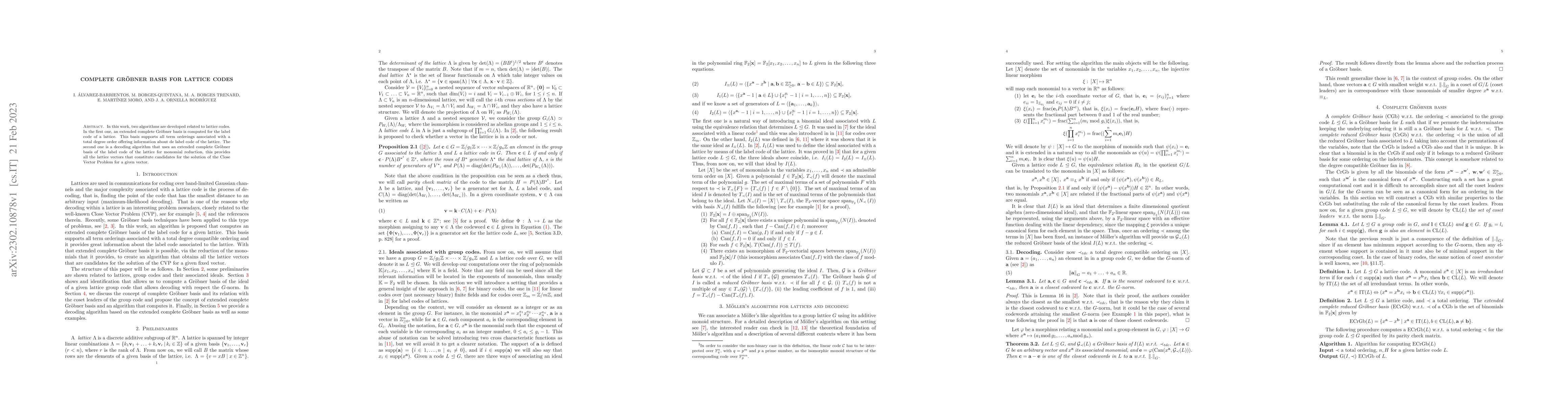Thumbnail for Complete Gr\"obner basis for lattice codes