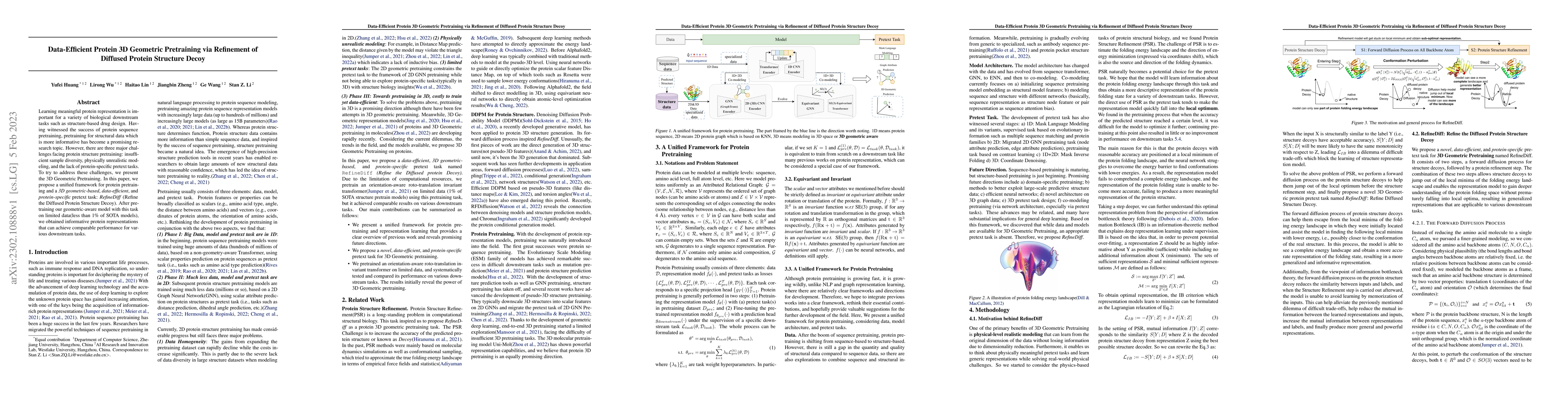 Thumbnail for Data-Efficient Protein 3D Geometric Pretraining via Refinement of
  Diffused Protein Structure Decoy