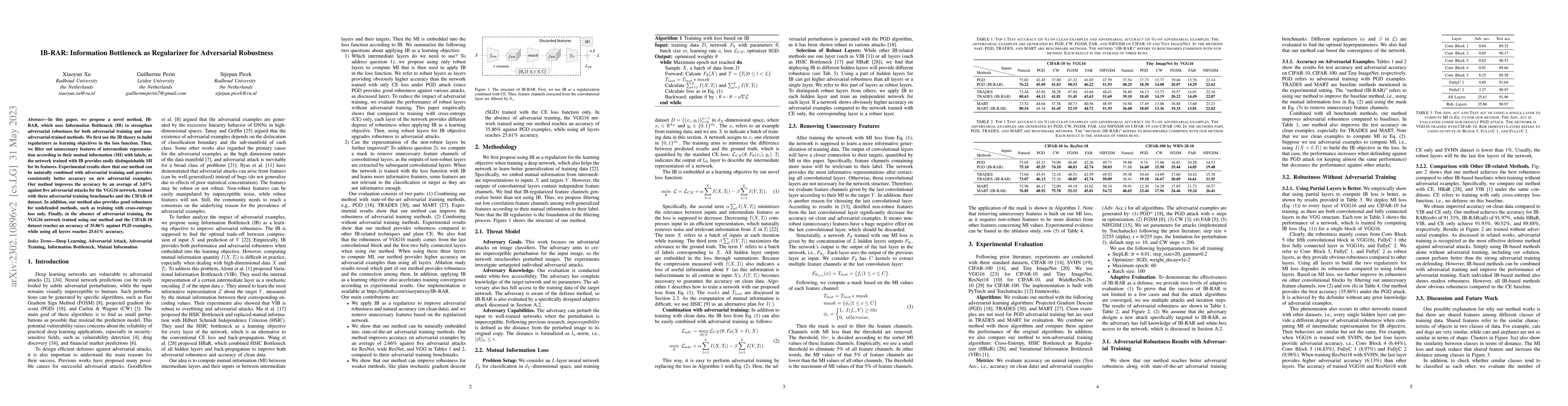 Thumbnail for IB-RAR: Information Bottleneck as Regularizer for Adversarial Robustness