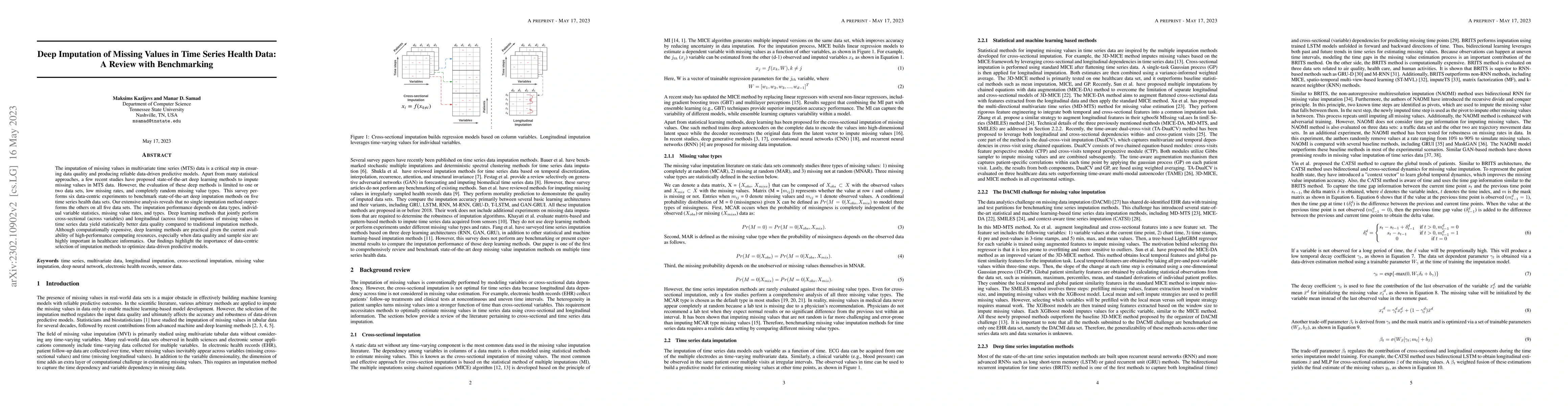 Thumbnail for Deep Imputation of Missing Values in Time Series Health Data: A Review
  with Benchmarking