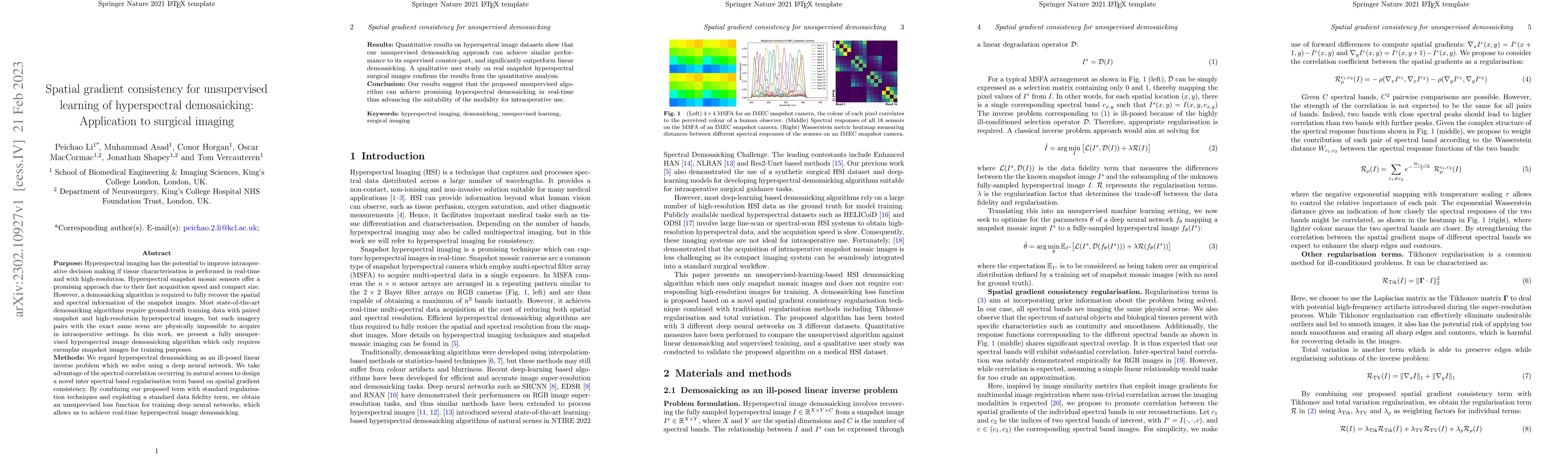 Thumbnail for Spatial gradient consistency for unsupervised learning of hyperspectral
  demosaicking: Application to surgical imaging