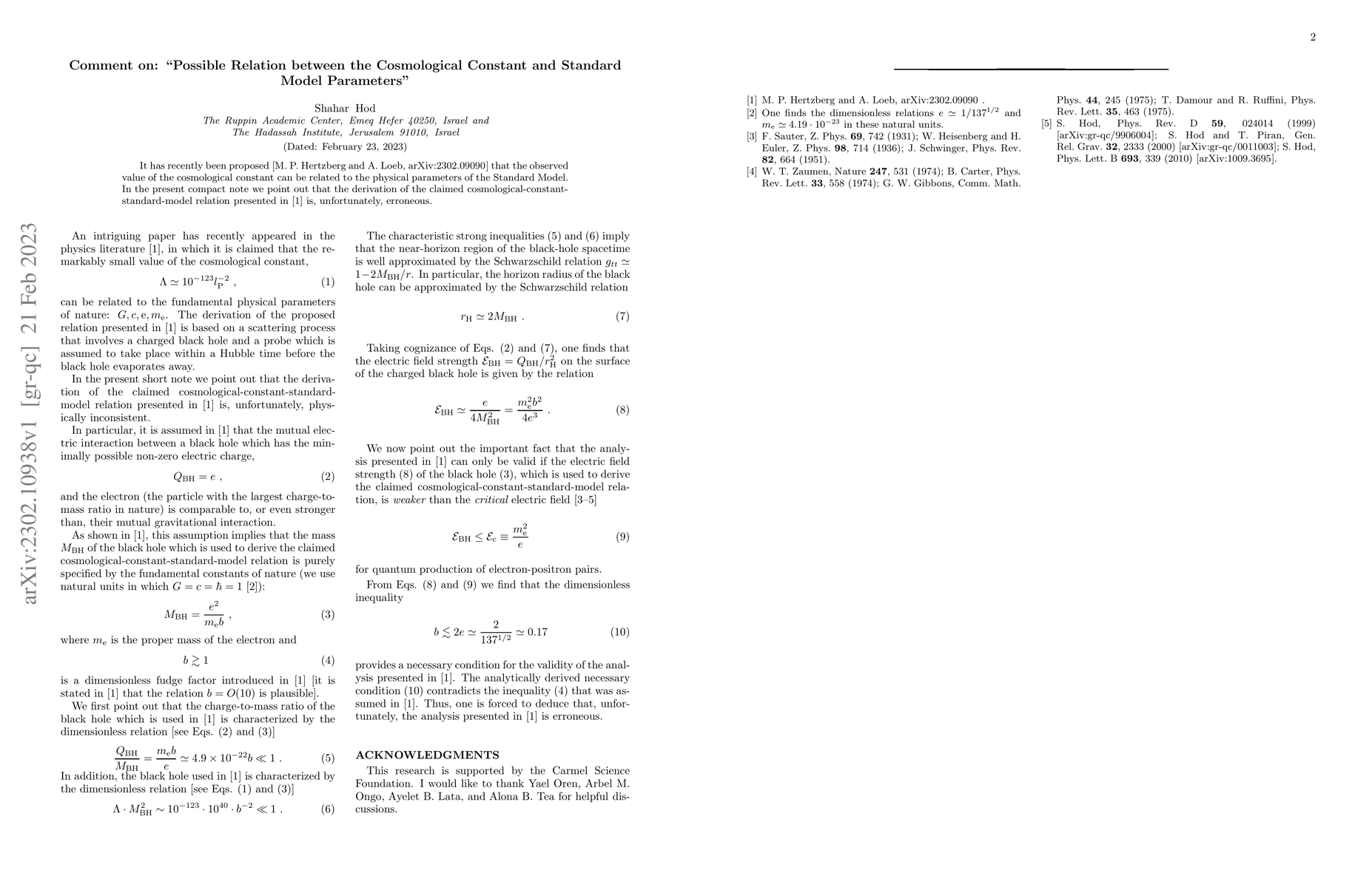 Thumbnail for Comment on: "Possible Relation between the Cosmological Constant and
  Standard Model Parameters"