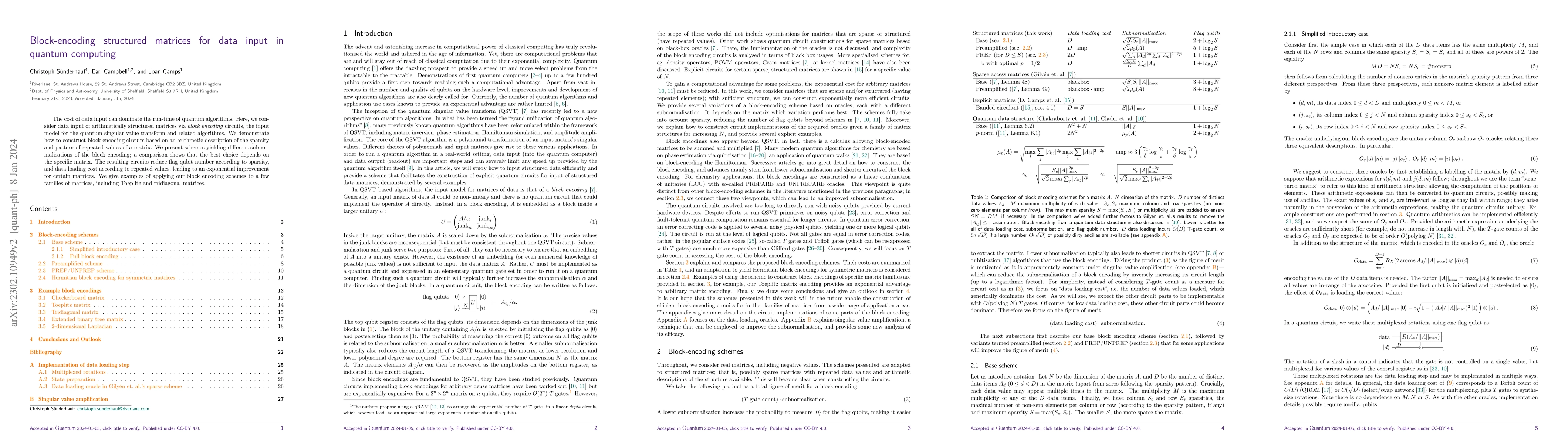Thumbnail for Block-encoding structured matrices for data input in quantum computing