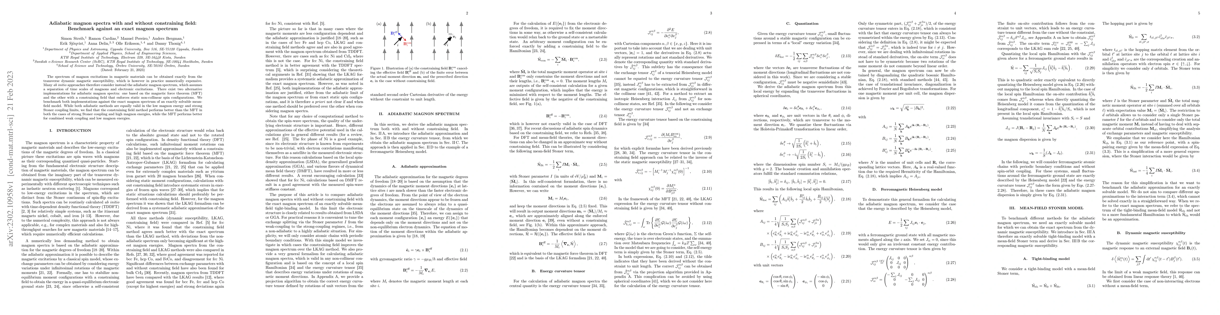 Thumbnail for Adiabatic magnon spectra with and without constraining field: Benchmark
  against an exact magnon spectrum