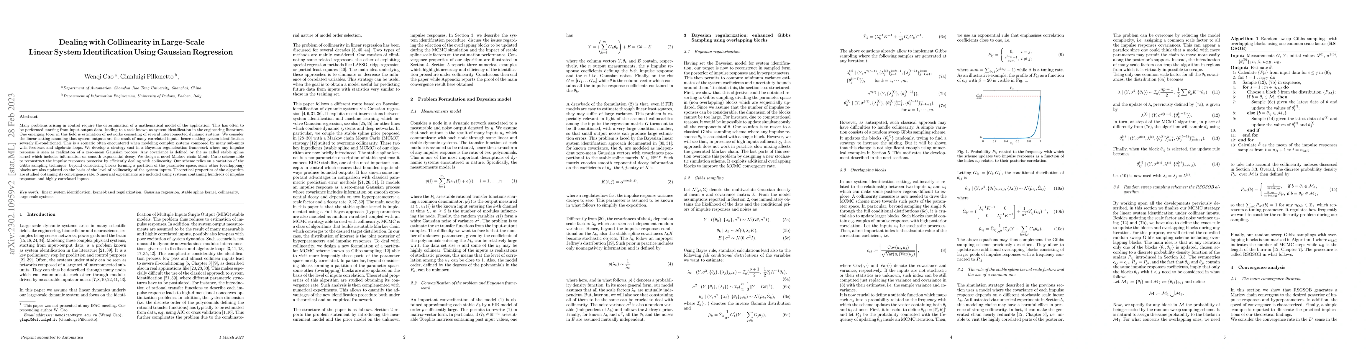 Thumbnail for Dealing with Collinearity in Large-Scale Linear System Identification
  Using Gaussian Regression