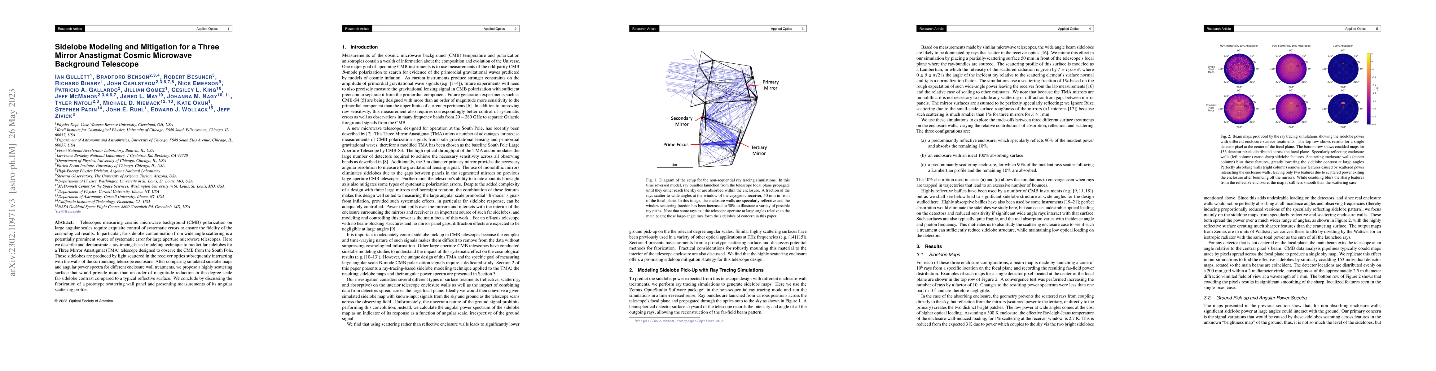 Thumbnail for Sidelobe Modeling and Mitigation for a Three Mirror Anastigmat Cosmic
  Microwave Background Telescope