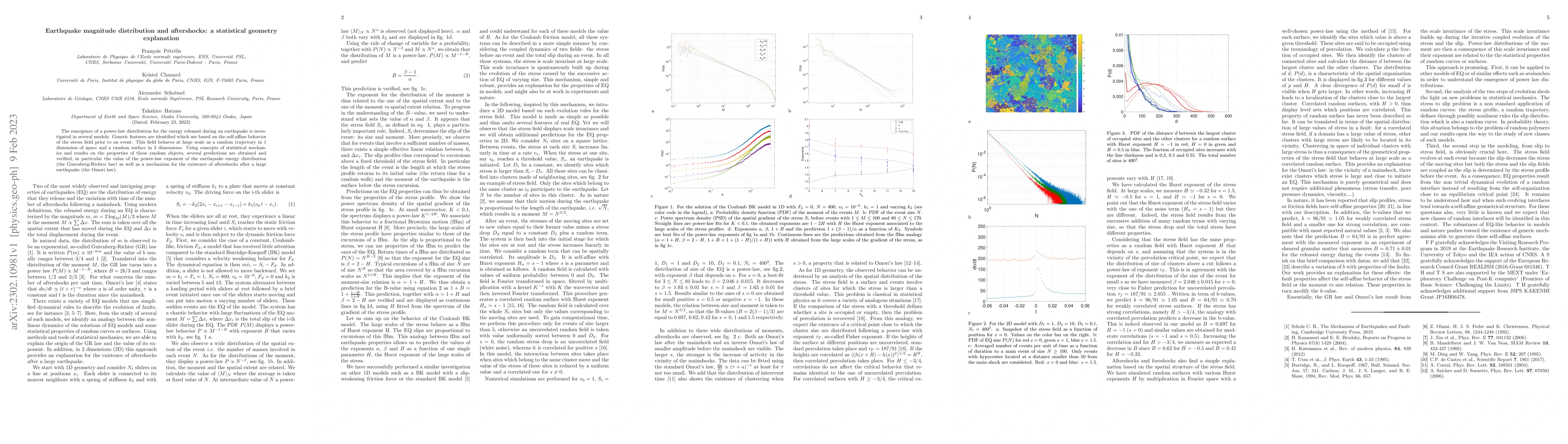 Thumbnail for Earthquake magnitude distribution and aftershocks: a statistical
  geometry explanation