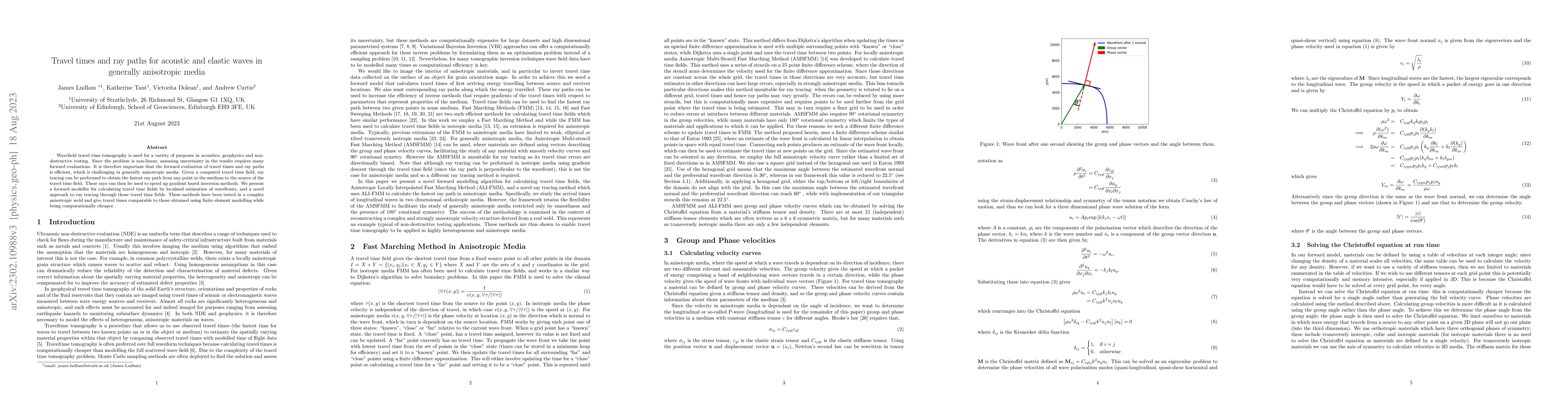 Thumbnail for Travel times and ray paths for acoustic and elastic waves in generally
  anisotropic media