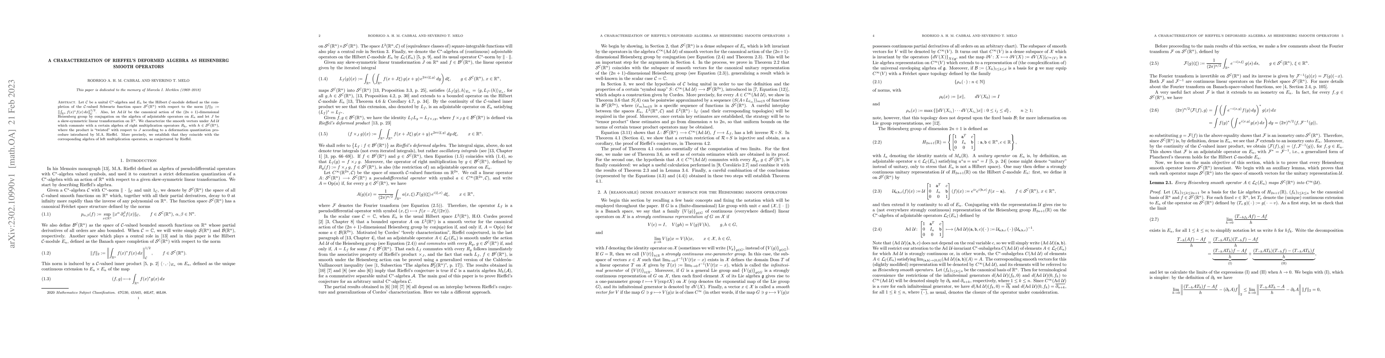 Thumbnail for A characterization of Rieffel's deformed algebra as Heisenberg smooth
  operators
